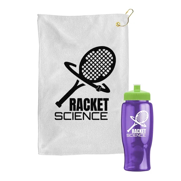 27 oz. Poly-pure transparent bottle with microfiber golf towel. Towel is... from ASI 40480 Koozie Group