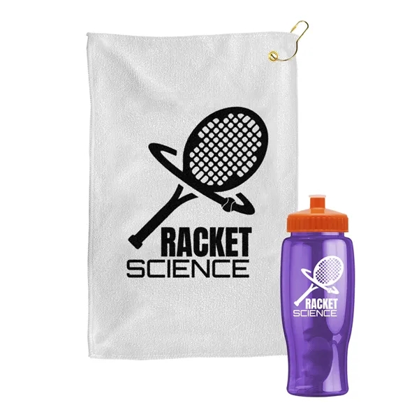 27 oz. Poly-pure transparent bottle with microfiber golf towel. Towel is... from ASI 40480 Koozie Group