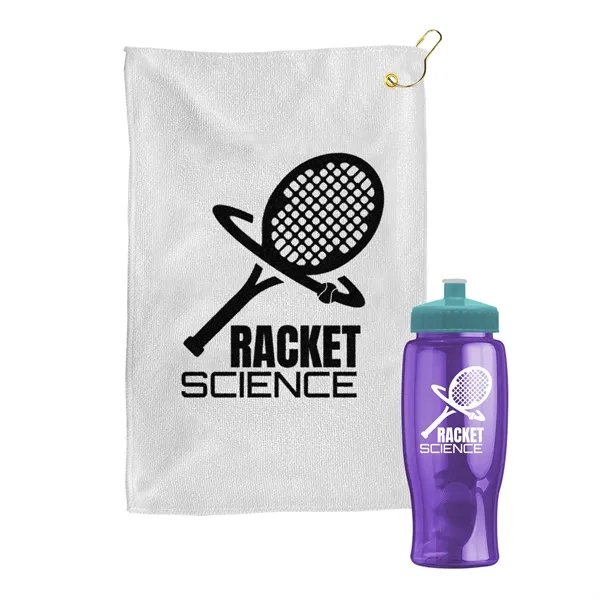 27 oz. Poly-pure transparent bottle with microfiber golf towel. Towel is... from ASI 40480 Koozie Group