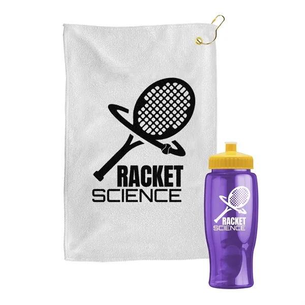 27 oz. Poly-pure transparent bottle with microfiber golf towel. Towel is... from ASI 40480 Koozie Group