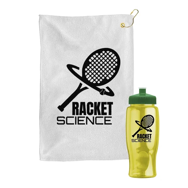 27 oz. Poly-pure transparent bottle with microfiber golf towel. Towel is... from ASI 40480 Koozie Group