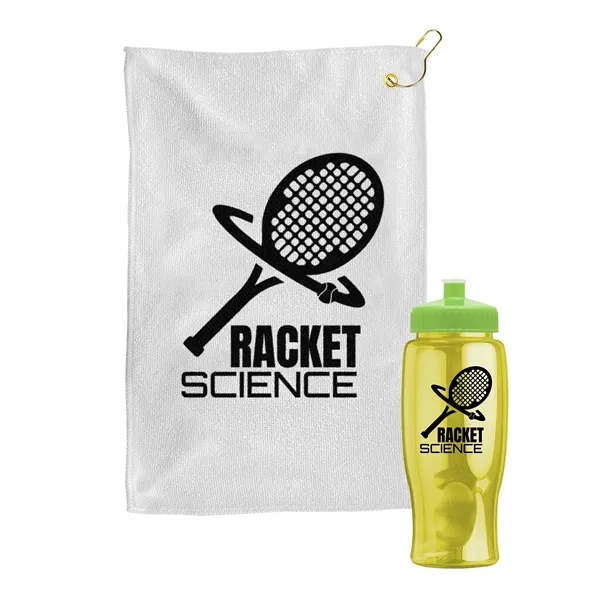 27 oz. Poly-pure transparent bottle with microfiber golf towel. Towel is... from ASI 40480 Koozie Group