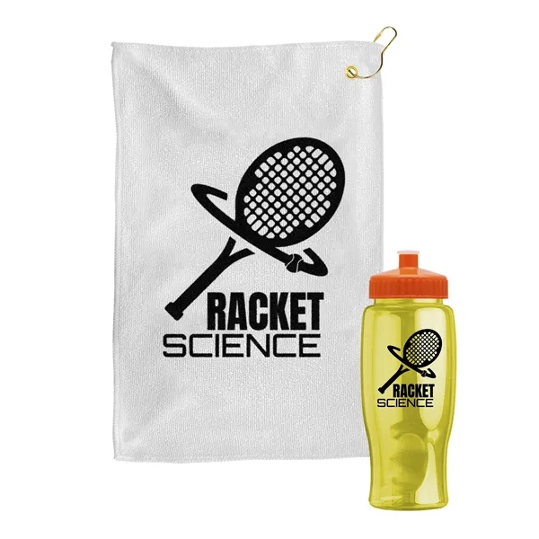 27 oz. Poly-pure transparent bottle with microfiber golf towel. Towel is... from ASI 40480 Koozie Group