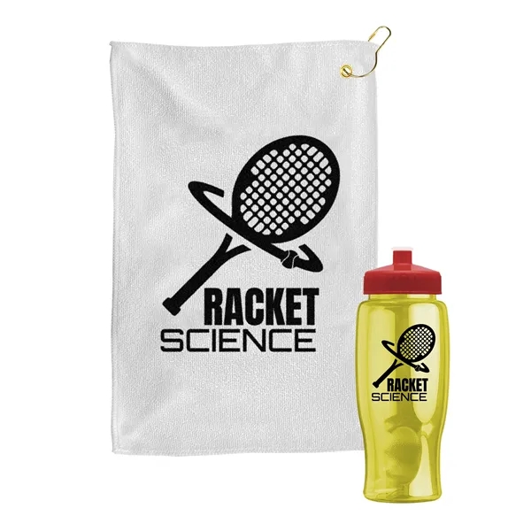 27 oz. Poly-pure transparent bottle with microfiber golf towel. Towel is... from ASI 40480 Koozie Group