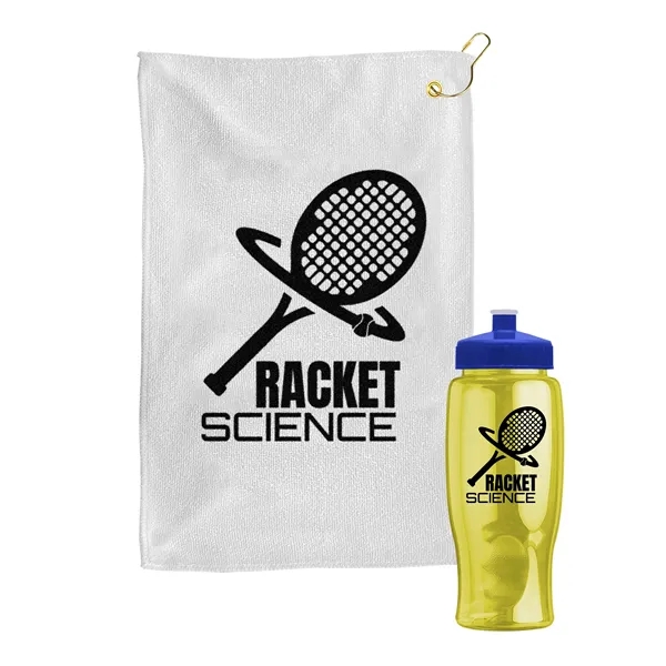 27 oz. Poly-pure transparent bottle with microfiber golf towel. Towel is... from ASI 40480 Koozie Group