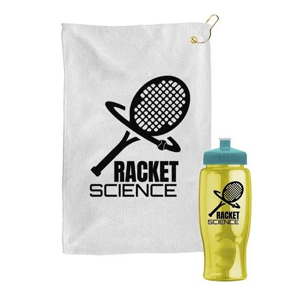 27 oz. Poly-pure transparent bottle with microfiber golf towel. Towel is... from ASI 40480 Koozie Group