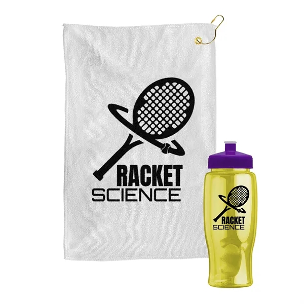 27 oz. Poly-pure transparent bottle with microfiber golf towel. Towel is... from ASI 40480 Koozie Group