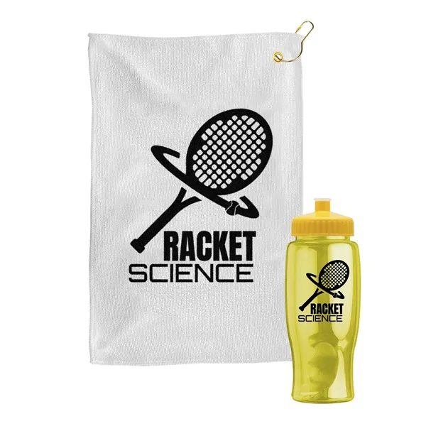 27 oz. Poly-pure transparent bottle with microfiber golf towel. Towel is... from ASI 40480 Koozie Group