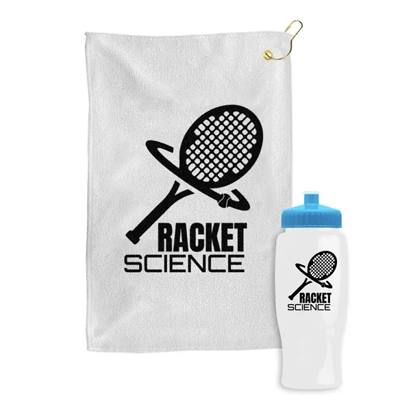 27 oz. Poly-pure transparent bottle with microfiber golf towel. Towel is... from ASI 40480 Koozie Group