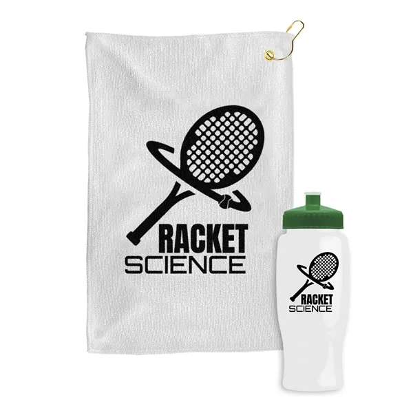 27 oz. Poly-pure transparent bottle with microfiber golf towel. Towel is... from ASI 40480 Koozie Group