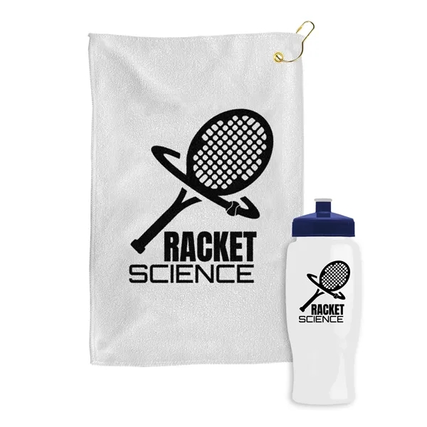 27 oz. Poly-pure transparent bottle with microfiber golf towel. Towel is... from ASI 40480 Koozie Group