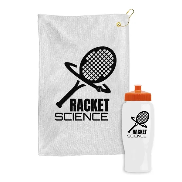 27 oz. Poly-pure transparent bottle with microfiber golf towel. Towel is... from ASI 40480 Koozie Group