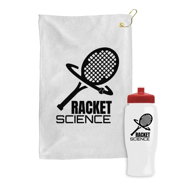 27 oz. Poly-pure transparent bottle with microfiber golf towel. Towel is... from ASI 40480 Koozie Group