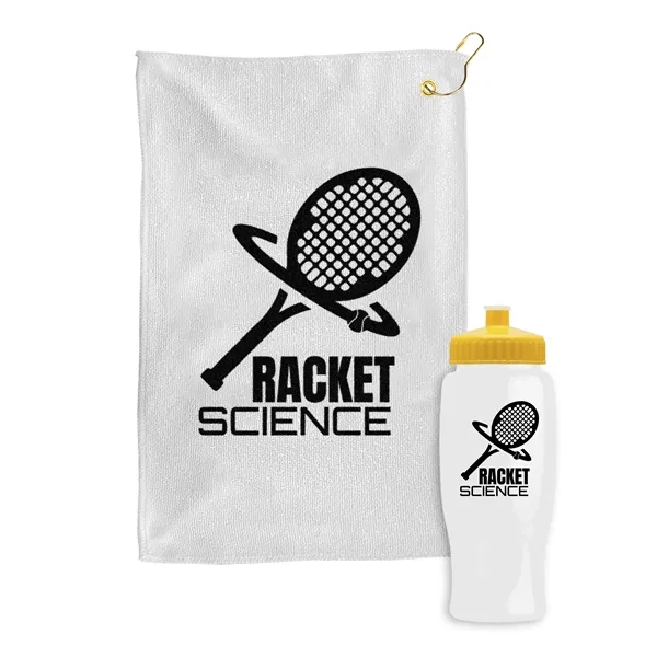 27 oz. Poly-pure transparent bottle with microfiber golf towel. Towel is... from ASI 40480 Koozie Group