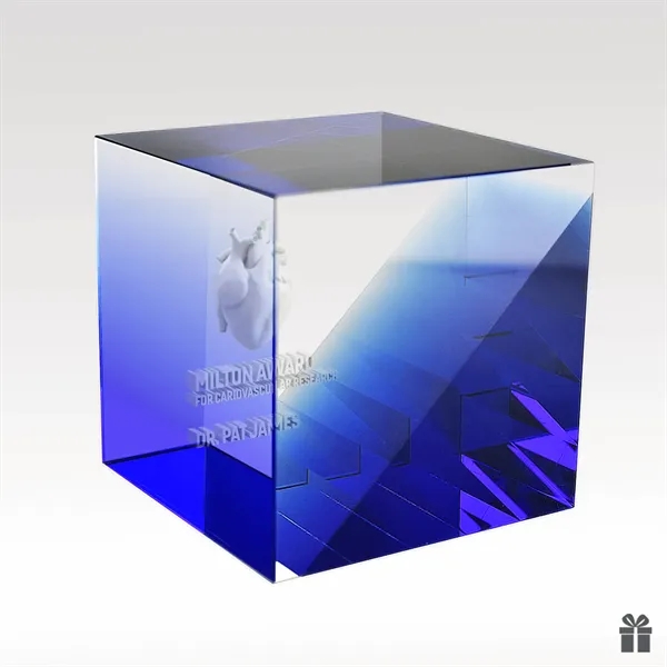 A crystal cube blending clear and blue elements creates a dynamic... from ASI 93986 Visions/Awardcraft