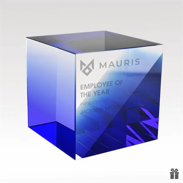 A crystal cube blending clear and blue elements creates a dynamic... from ASI 93986 Visions/Awardcraft