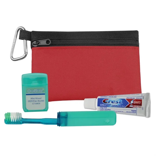 Two-tone 600D polyester zipper tote Premium Toothbrush kit.... from ASI 40480 Koozie Group