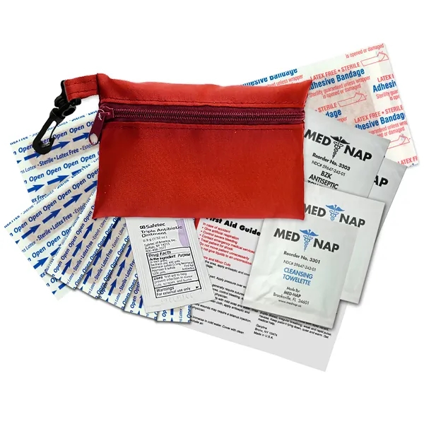 Brightly colored polyester first aid zip bag with hang clip. Convenient,... from ASI 40480 Koozie Group