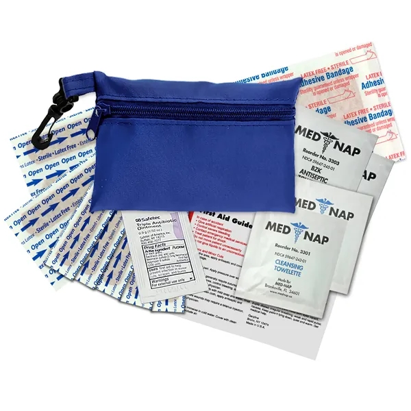 Brightly colored polyester first aid zip bag with hang clip. Convenient,... from ASI 40480 Koozie Group