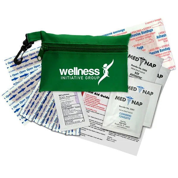 Brightly colored polyester first aid zip bag with hang clip. Convenient,... from ASI 40480 Koozie Group