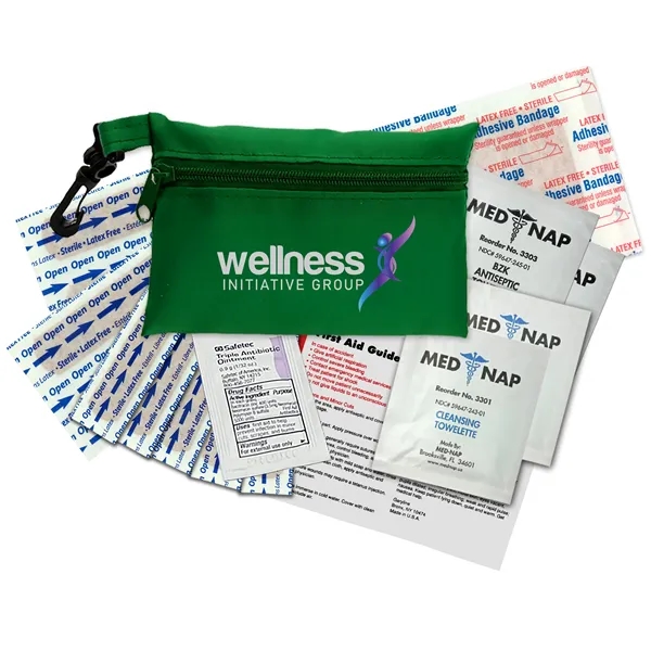 Brightly colored polyester first aid zip bag with hang clip. Convenient,... from ASI 40480 Koozie Group