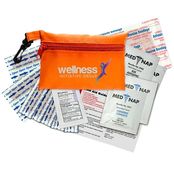 Brightly colored polyester first aid zip bag with hang clip. Convenient,... from ASI 40480 Koozie Group
