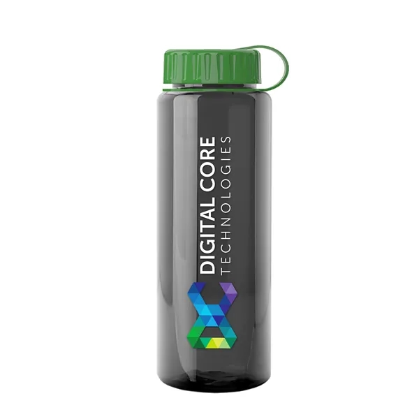 Transparent sports bottle, 32 oz. made of recycled PETE with tethered... from ASI 40480 Koozie Group