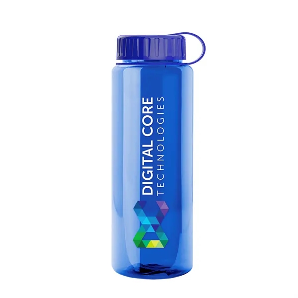 Transparent sports bottle, 32 oz. made of recycled PETE with tethered... from ASI 40480 Koozie Group