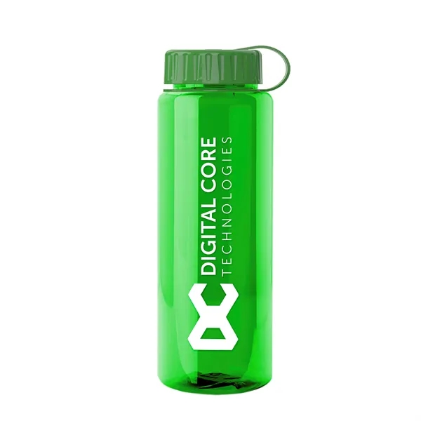 Transparent sports bottle, 32 oz. made of recycled PETE with tethered... from ASI 40480 Koozie Group