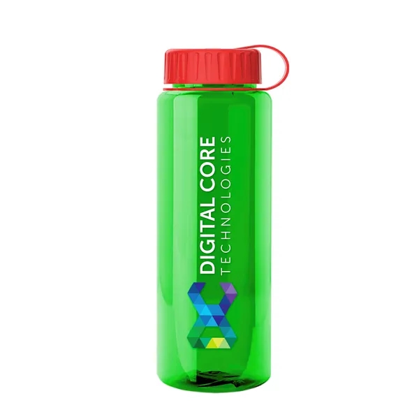 Transparent sports bottle, 32 oz. made of recycled PETE with tethered... from ASI 40480 Koozie Group