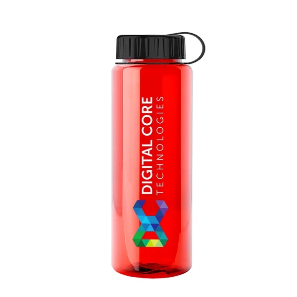 Transparent sports bottle, 32 oz. made of recycled PETE with tethered... from ASI 40480 Koozie Group