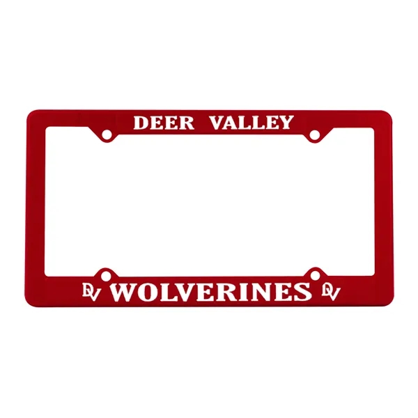 Economy four hole license plate frame with raised imprint panels.... from ASI 40480 Koozie Group