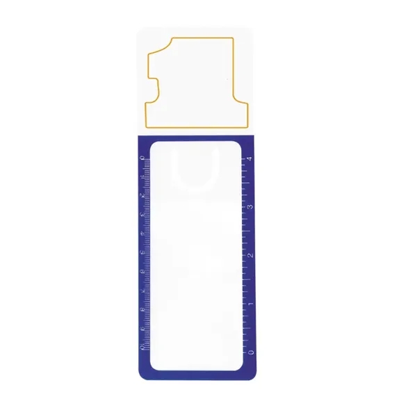 Triple-duty bookmark, magnifier, and ruler is available in 10 stock designs... from ASI 38980 Bay State Specialty Co