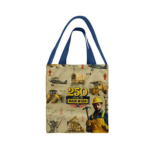 Union/USA Made dye sublimated 600D poly duck T-bottom tote with solid... from ASI 73775 Unionwear