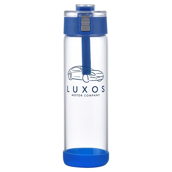 22 oz Push-Button Glass Bottle w/ Silicone Strap & Base... from ASI 36730 Ariel Premium Supply Inc