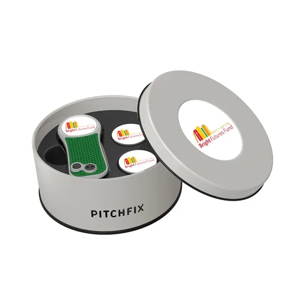 Pitchfix Hybrid Golf Divot Repair tool in deluxe round gift tin... from ASI 52263 EMT