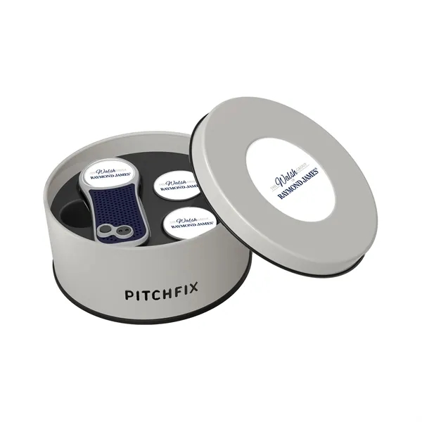 Pitchfix Hybrid Golf Divot Repair tool in deluxe round gift tin... from ASI 52263 EMT