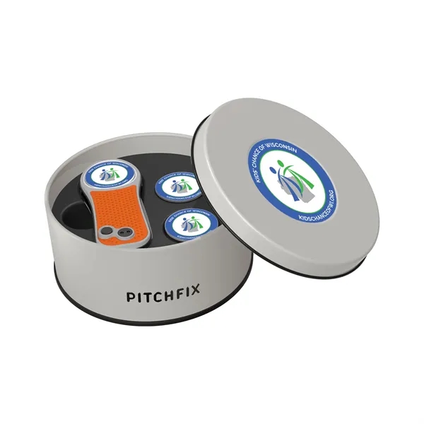 Pitchfix Hybrid Golf Divot Repair tool in deluxe round gift tin... from ASI 52263 EMT