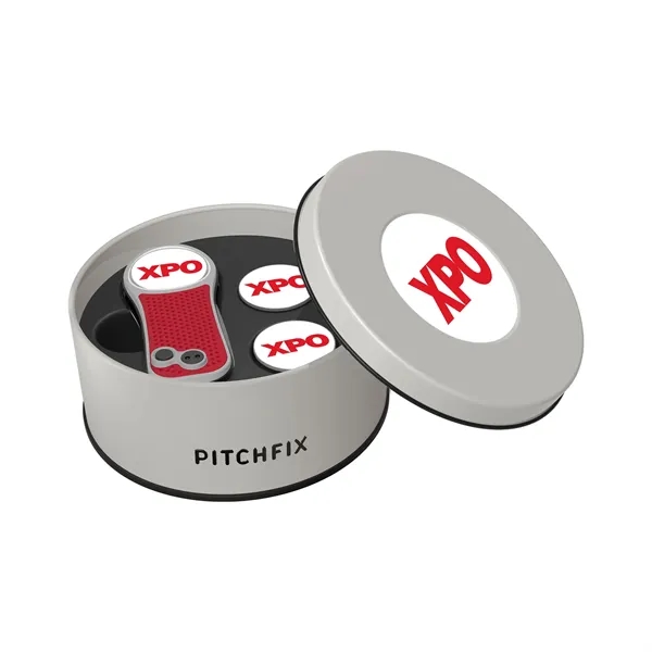 Pitchfix Hybrid Golf Divot Repair tool in deluxe round gift tin... from ASI 52263 EMT