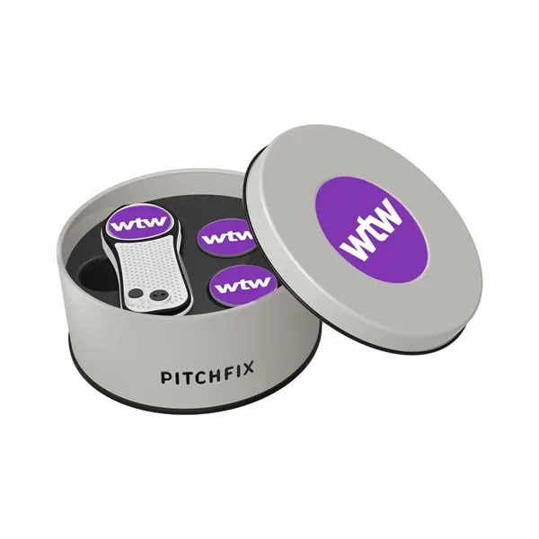 Pitchfix Hybrid Golf Divot Repair tool in deluxe round gift tin... from ASI 52263 EMT