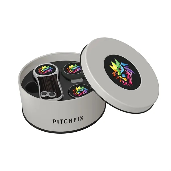 Pitchfix Hybrid Golf Divot Repair tool in deluxe round gift tin... from ASI 52263 EMT