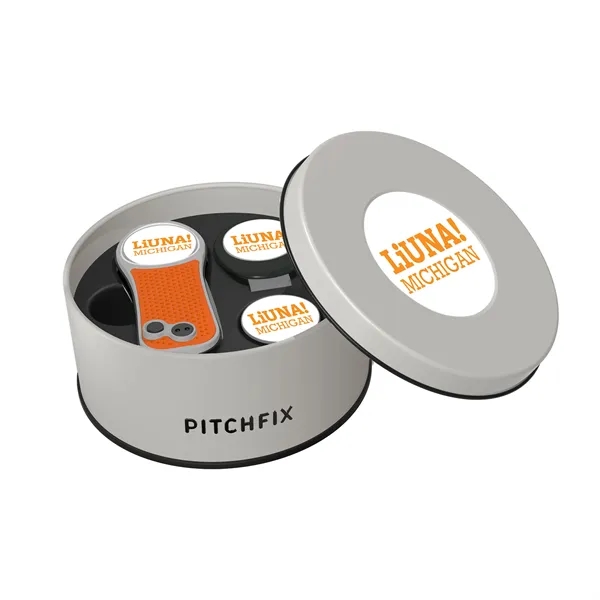 Pitchfix Hybrid Golf Divot Repair tool in deluxe round gift tin... from ASI 52263 EMT