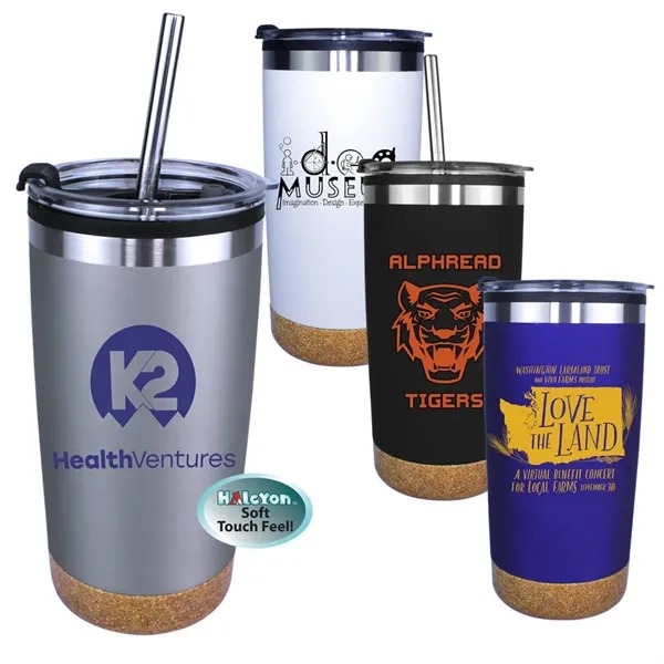 Halcyon® 20 oz. Cork Bottom Tumbler with Stainless Straw/Fl... from ASI 30270 Aakron Line