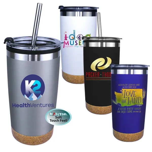 Halcyon® 20 oz. Cork Bottom Tumbler with Stainless Straw/Fl... from ASI 30270 Aakron Line