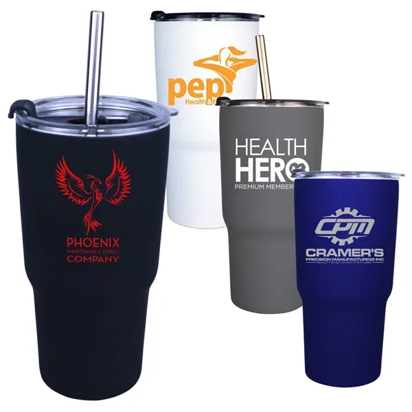 Halcyon® 20 oz. Tumbler with Stainless Straw/Flip Top Lid... from ASI 30270 Aakron Line