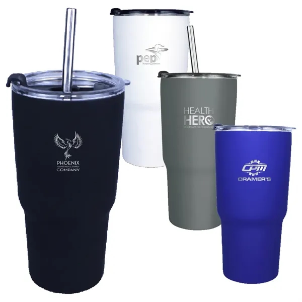 Halcyon® 20 oz. Tumbler with Stainless Straw/Flip Top Lid,... from ASI 30270 Aakron Line