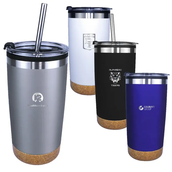 Halcyon® 20 oz. Cork Bottom Tumbler with Stainless Straw/Fl... from ASI 30270 Aakron Line