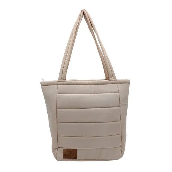 Otaria™ Puffy Recycled Tote Bag, Leather Patch - Laser Eng... from ASI 30270 Aakron Line