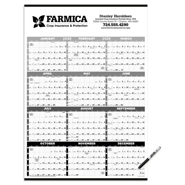 Black & White Time Management Span-A-Year Laminated w/Marker... from ASI 40480 Koozie Group