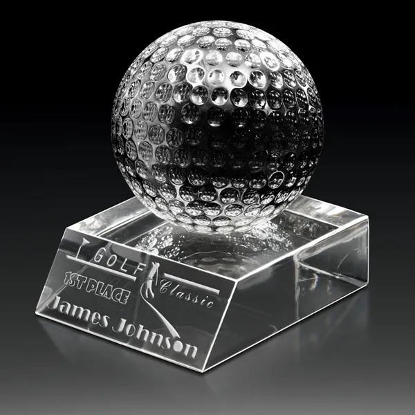 Golf themed optical crystal award with a golf ball displayed on... from ASI 93986 Visions/Awardcraft / Visions Awards
